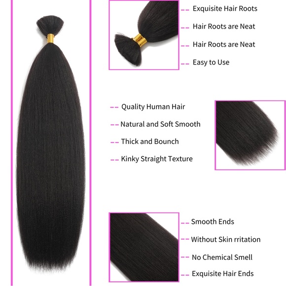HUMAN HAIR 100g Kinky Straight Bulk Human Hair Unprocessed Brazilian No Weft 22” - Picture 2 of 16